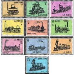 10 عدد تمبر لوکوموتیوهای قدیمی - سان مارینو 1964