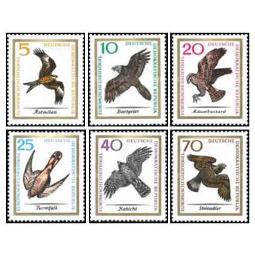 6 عدد تمبر پرندگان شکاری اروپایی - جمهوری دموکراتیک آلمان 1965