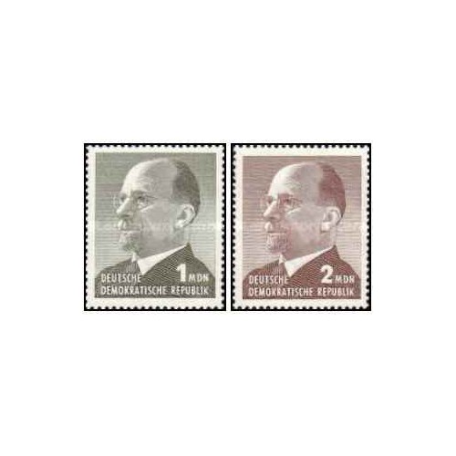 2 عدد تمبر سری پستی - والتر اولبریخت - MDN به جای DM - جمهوری دموکراتیک آلمان 1965