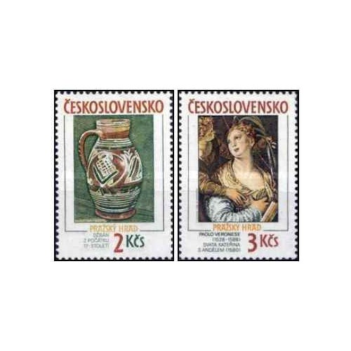 2 عدد تمبر قلعه پراگ - چک اسلواکی 1988
