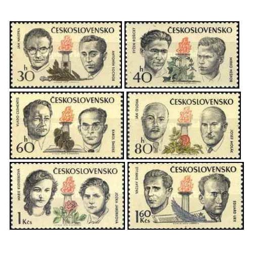 6 عدد تمبر شهدای چکسلواکی در جنگ جهانی دوم - چک اسلواکی 1973
