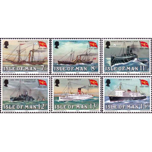 6 عدد تمبر صد و پنجاهمین سالگرد "شرکت کشتی های بخار جزیره من" - جزیره من 1980