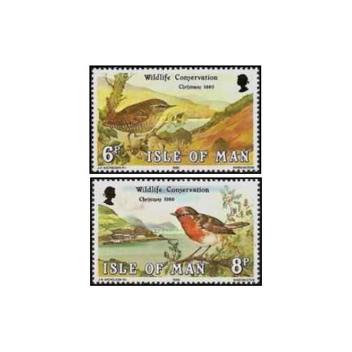 2 عدد تمبر حفاظت از حیات وحش - کریسمس 1980 - جزیره من 1980