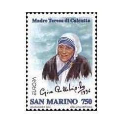 1 عدد تمبر مشترک اروپا Europa Cept- زنان مشهور - مادر ترزای کلکته - سان مارینو 1996