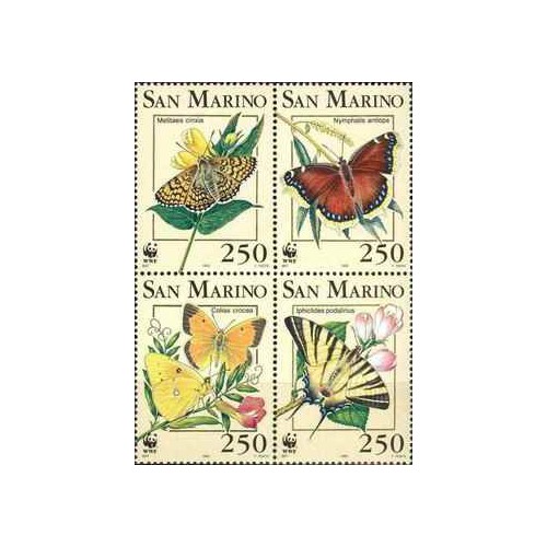 4 عدد تمبر صندوق جهانی حیات وحش - WWF - پروانه ها - سان مارینو 1993