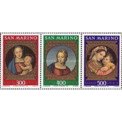 3 عدد تمبر کریسمس - پانصدمین سالگرد تولد رافائلو سانزیو.- سان مارینو 1983