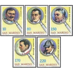 5 عدد تمبر کارآگاهان ادبیات جنایی -یکی از تمبرها شرلوک هلمز - سان مارینو 1979
