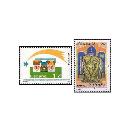 2 عدد  تمبر کریستمس - اسپانیا 1993