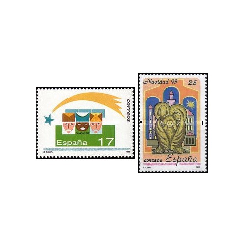2 عدد تمبر کریستمس - اسپانیا 1993 2 عدد تمبر کریستمس - اسپانیا 1993