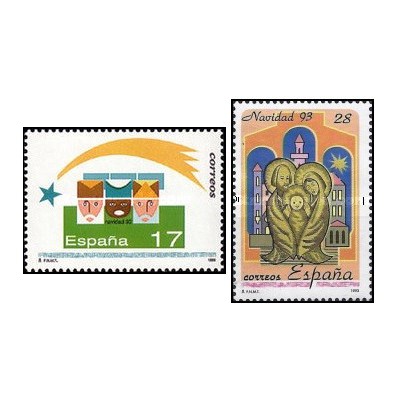 2 عدد  تمبر کریستمس - اسپانیا 1993