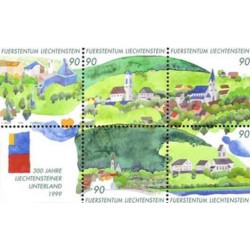 مینی شیت  سیصدمین سالگرد Unterland - از 1 یا 2 طرف پرفراژ شده - لیختنشتاین 1999 قیمت 6.3 دلار