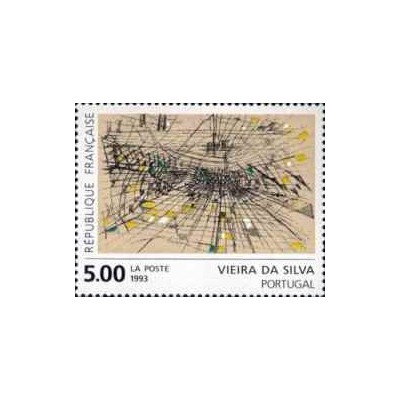 1 عدد  تمبر تابلو نقاشی اثر ویرا داسیلوا - فرانسه 1993