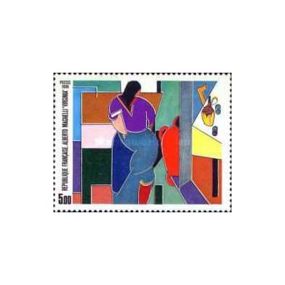 1 عدد  تمبر تابلو نقاشی  اثر مگنلی - فرانسه 1986