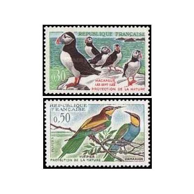 2 عدد  تمبر حفاظت از طبیعت - پرندگان - فرانسه 1960