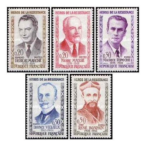 5 عدد  تمبر قهرمانان مقاومت 4 - فرانسه 1960 قیمت 13.7 دلار