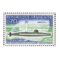 1 عدد  تمبر اولین زیردریایی هسته ای فرانسوی "Le Redoutable" - فرانسه 1969