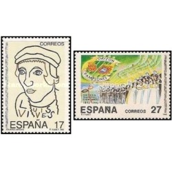 2 عدد تمبر  پانصدمین سالگرد تولد خوان لوئیس ویوز و صدمین سالگرد گروه کر پامپلونا - اسپانیا 1992