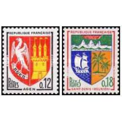 2 عدد  تمبر سری پستی -  نشان شهرها - فرانسه 1964