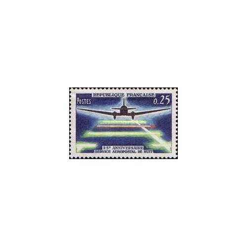 1 عدد  تمبر بیست و پنجمین سالگرد خدمات پست هوایی شبانه  - فرانسه 1964