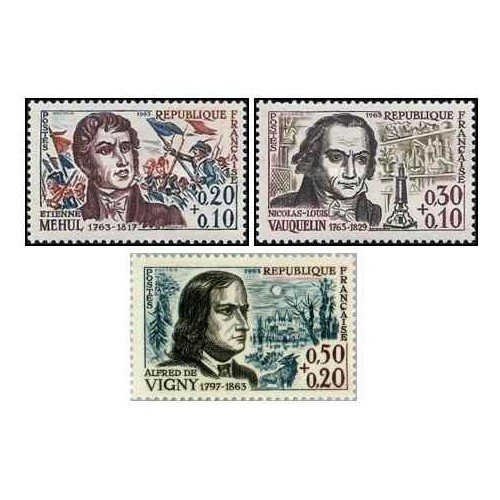 3 عدد  تمبر  مردان مشهور  - فرانسه 1963 قیمت 4.7 دلار