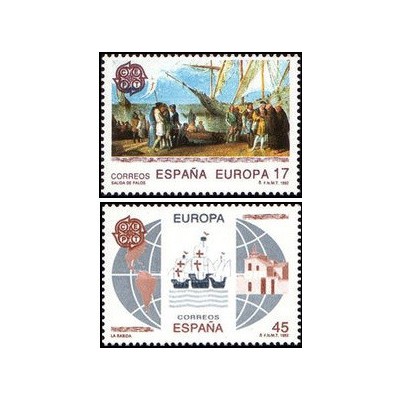 2 عدد تمبر مشترک اروپا - Europa Cept -- پانصدمین سالگرد کشف آمریکا - اسپانیا 1992