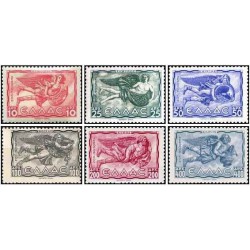 6 عدد تمبر پست هوایی - اساطیر یونانی -  رنگها و ارقام جدید - یونان 1943