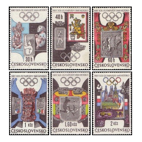 6 عدد تمبر بازی های المپیک - مکزیکو سیتی، مکزیک- چک اسلواکی 1968