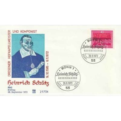 پاکت مهر روز ،سیصدمین سالگرد مرگ هاینریش شوتز، آهنگساز - جمهوری فدرال آلمان 1972