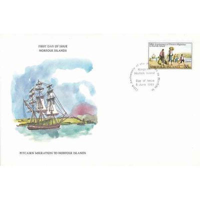 پاکت مهر روز ، صد و بیست و پنجمین سالگرد مهاجرت ساکنان جزیره پیتکرن به جزیره نورفولک- جزیره نورفولک 1981