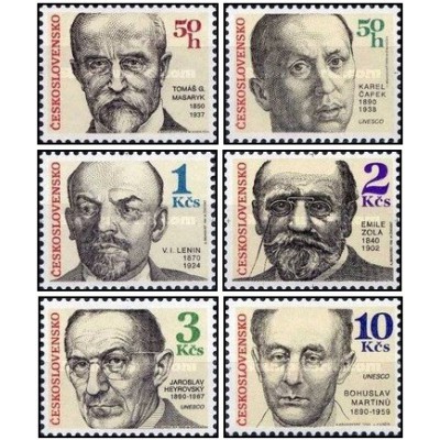 6 عدد تمبر سالگرد تولد - لنین ، امیل زولا - چک اسلواکی 1990