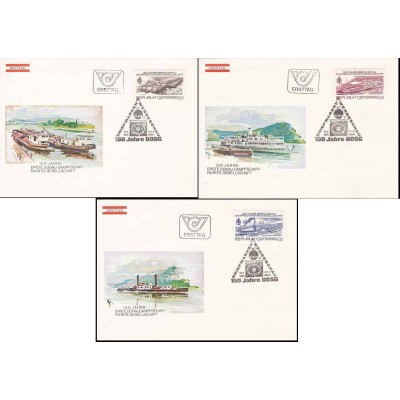 3 عدد پاکت مهر روز ، صد و پنجاهمین سالگرد تاسیس اولین شرکت کشتیرانی بخاری دانوب- وین - اتریش 1979