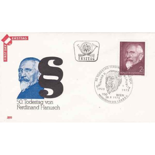 پاکت مهر روز ، پنجاهمین سالگرد درگذشت فردیناند هانوش - اتریش 1973 پاکت مهر روز ، پنجاهمین سالگرد درگذشت فردیناند هانوش - اتریش 1973