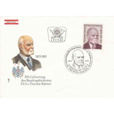 پاکت مهر روز ،صدمین سالگرد تولد دکتر H.C. تئودور کورنر - اتریش 1973