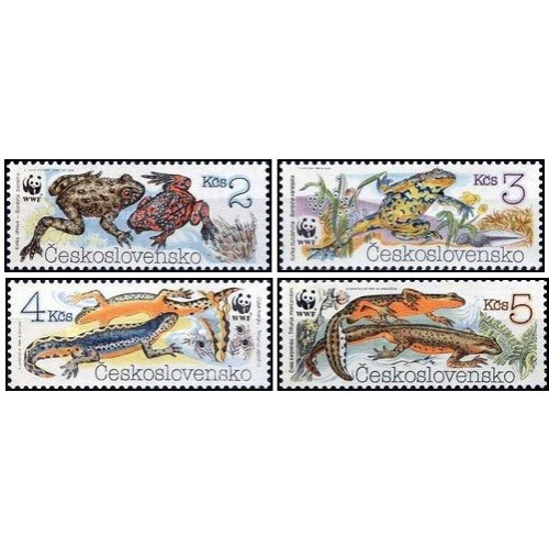 4 عدد تمبر دوزیستان در حال انقراض - WWF - چک اسلواکی 1989 قیمت 8.4 دلار
