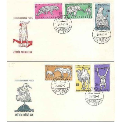 2 عدد پاکت مهر روز ، حیوانات باغ وحش پراگ - چک اسلواکی 1962