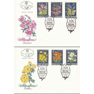 2 عدد پاکت مهر روز ، گلهای آلپ  - اتریش 1966