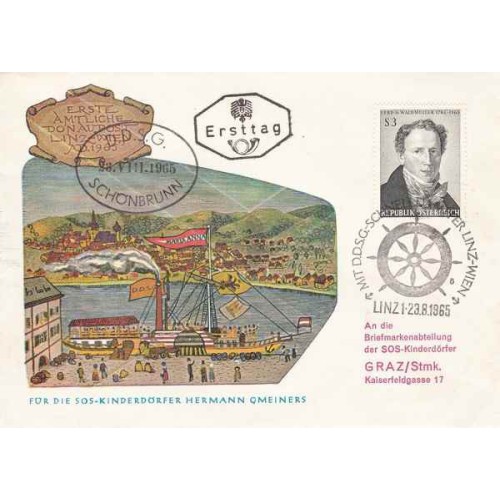 پاکت مهر روز ، صدمین سالگرد درگذشت فردیناند گئورگ والدمولر - اتریش 1965 پاکت مهر روز ، صدمین سالگرد درگذشت فردیناند گئورگ والدمولر - اتریش 1965