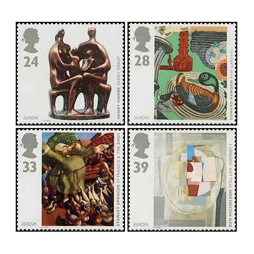 4 عدد تمبر مشترک اروپا - Europa Cept - هنر معاصر -  انگلیس 1993