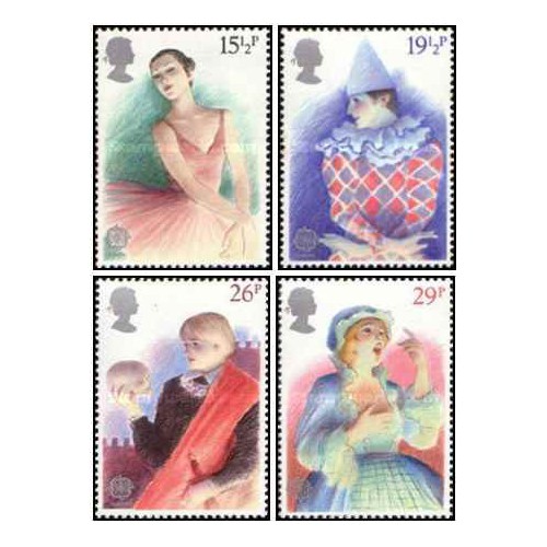 4 عدد  تمبر مشترک اروپا - Europa Cept - رویدادهای تاریخی - تئاتر بریتانیا - انگلیس 1982