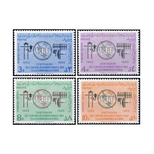 4 عدد تمبر صدمین سالگرد اتحادیه بین المللی مخابرات  - UIT - عربستان 1965 قیمت  7.8 دلار