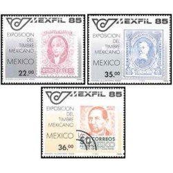 3 عدد تمبر  نمایشگاه تمبر "مکزیفیل 85" - مکزیک - تمبر روی تمبر- مکزیک 1985