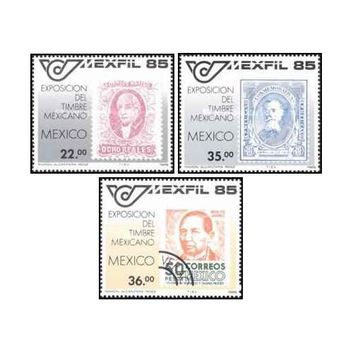 3 عدد تمبر  نمایشگاه تمبر "مکزیفیل 85" - مکزیک - تمبر روی تمبر- مکزیک 1985