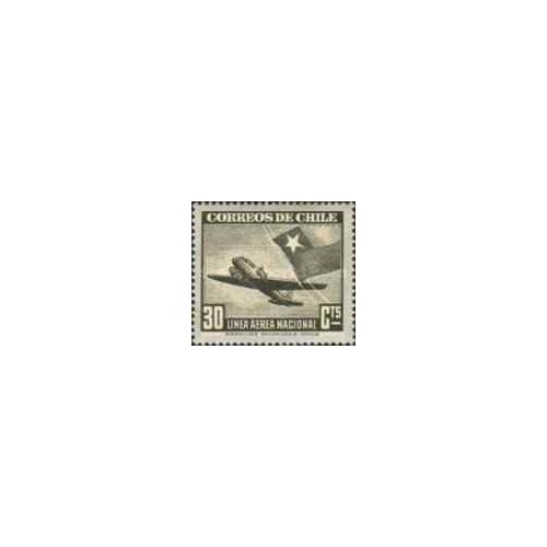 1 عدد تمبر سری پستی - پست هوایی - تصاویر پرواز - 30C - زیتونی تیره- شیلی 1942