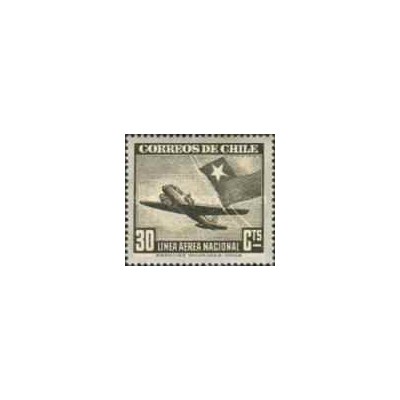 1 عدد تمبر سری پستی - پست هوایی - تصاویر پرواز - 30C - زیتونی تیره- شیلی 1942