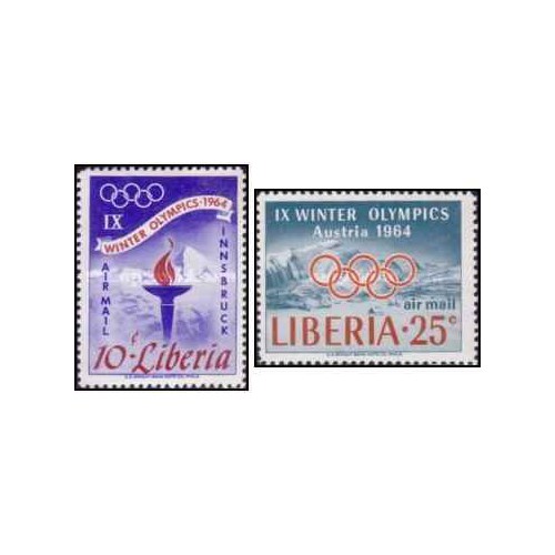 2 عدد تمبر بازی های المپیک زمستانی - اینسبروک، اتریش - پست هوائی - لیبریا 1963
