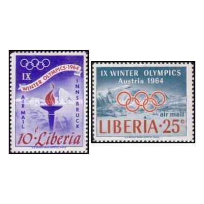 2 عدد تمبر بازی های المپیک زمستانی - اینسبروک، اتریش - پست هوائی - لیبریا 1963