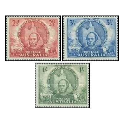 3 عدد  تمبر صدمین سالگرد اکتشاف کوئینزلند مرکزی سر توماس میچل -  استرالیا 1946