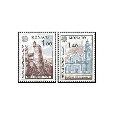 2 عدد  تمبر مشترک اروپا - Euorpa Cept - مناظر طبیعی -  موناکو 1977