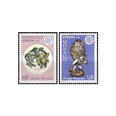 2 عدد  تمبر مشترک اروپا - Euorpa Cept - صنایع دستی - سرامیک مونگاسک -  موناکو 1976