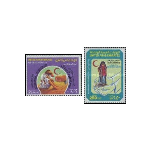 2 عدد تمبر روز جهانی داوطلب - هلال احمر - امارات متحده عربی 1989